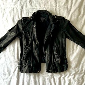Lucky Brand Black Leather Jacket with Silver Hardware & Buckles, Size XS